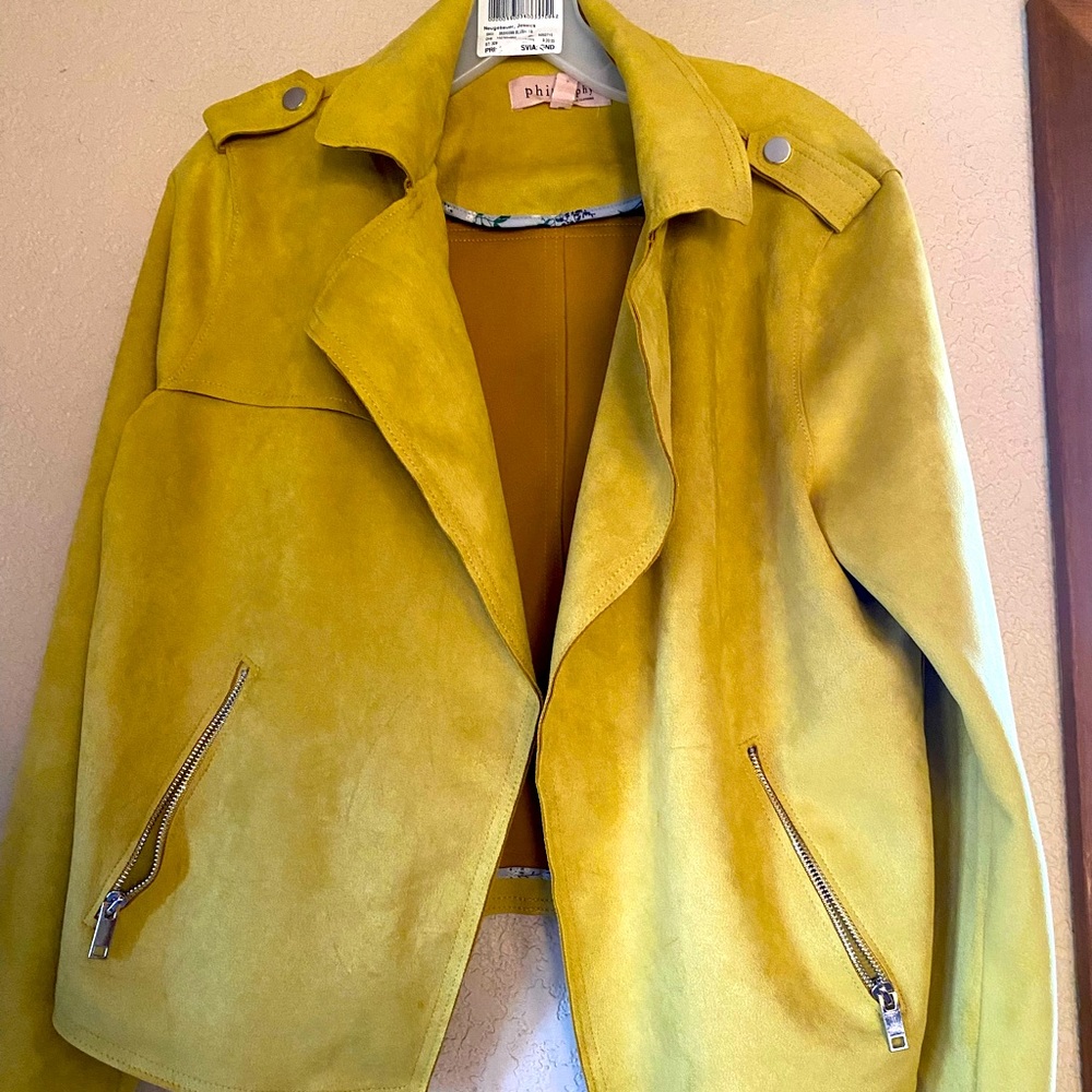 Bright yellow/lime green faux leather jacket!